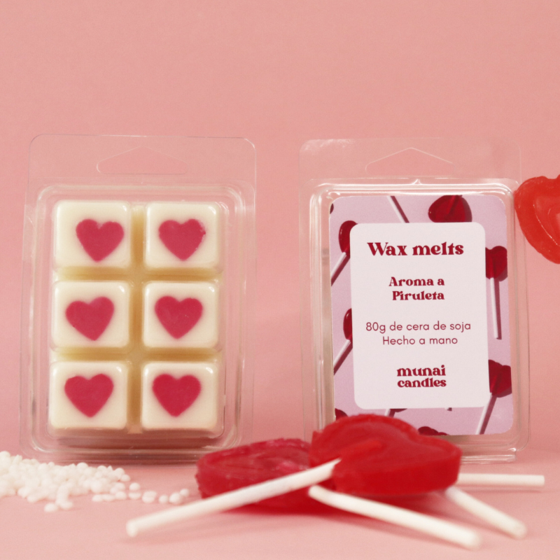 Wax melt artesanal de cera de soja con aroma a piruleta de Munai Candles